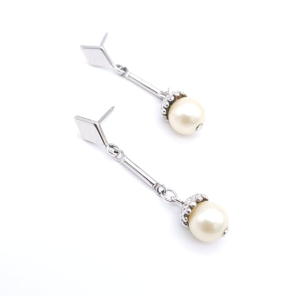 Vintage Silver Faux Pearl Drop  Dangle Earrings